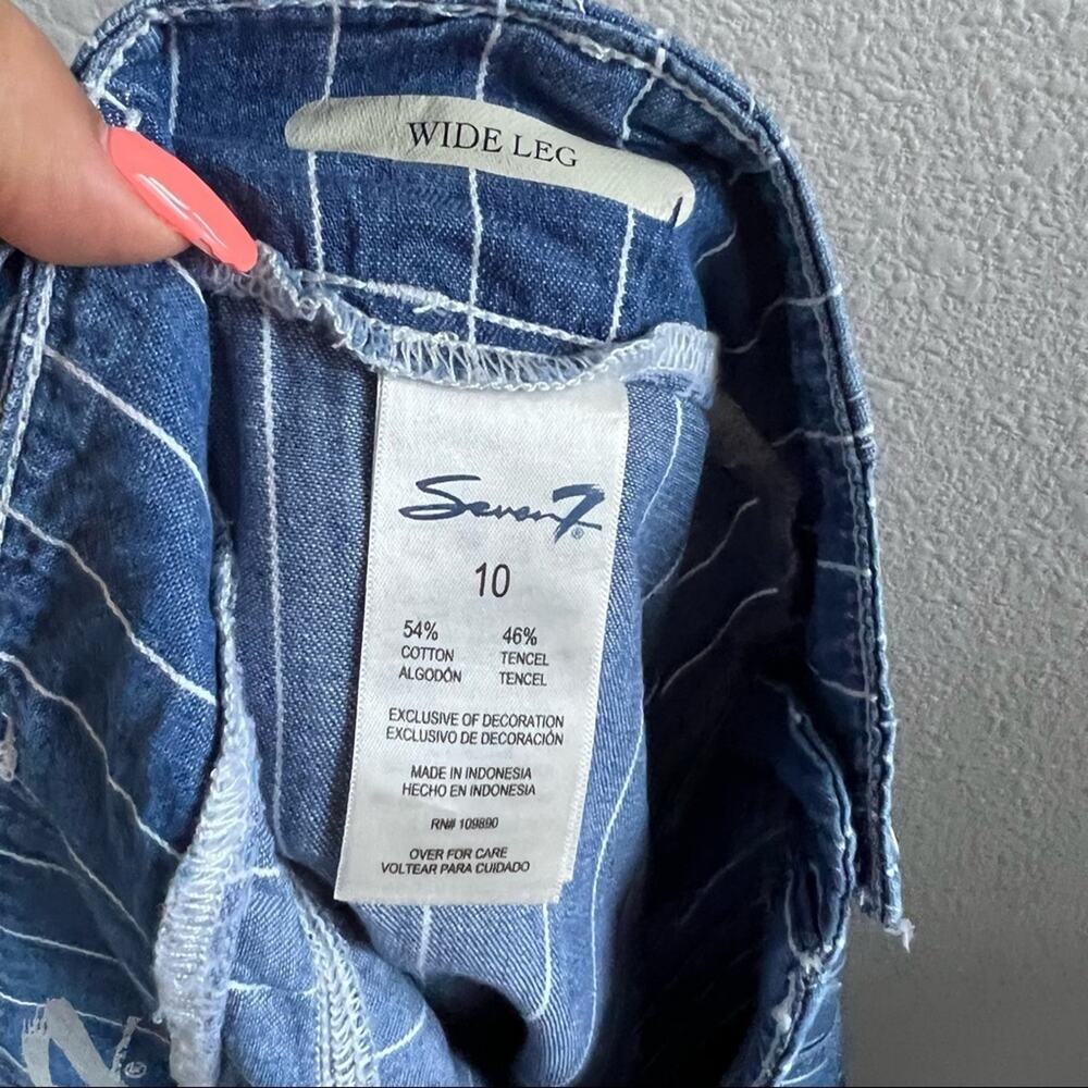 Seven7 Striped Wide Leg Crop Pants Chambray Denim 10 - Picture 13 of 13